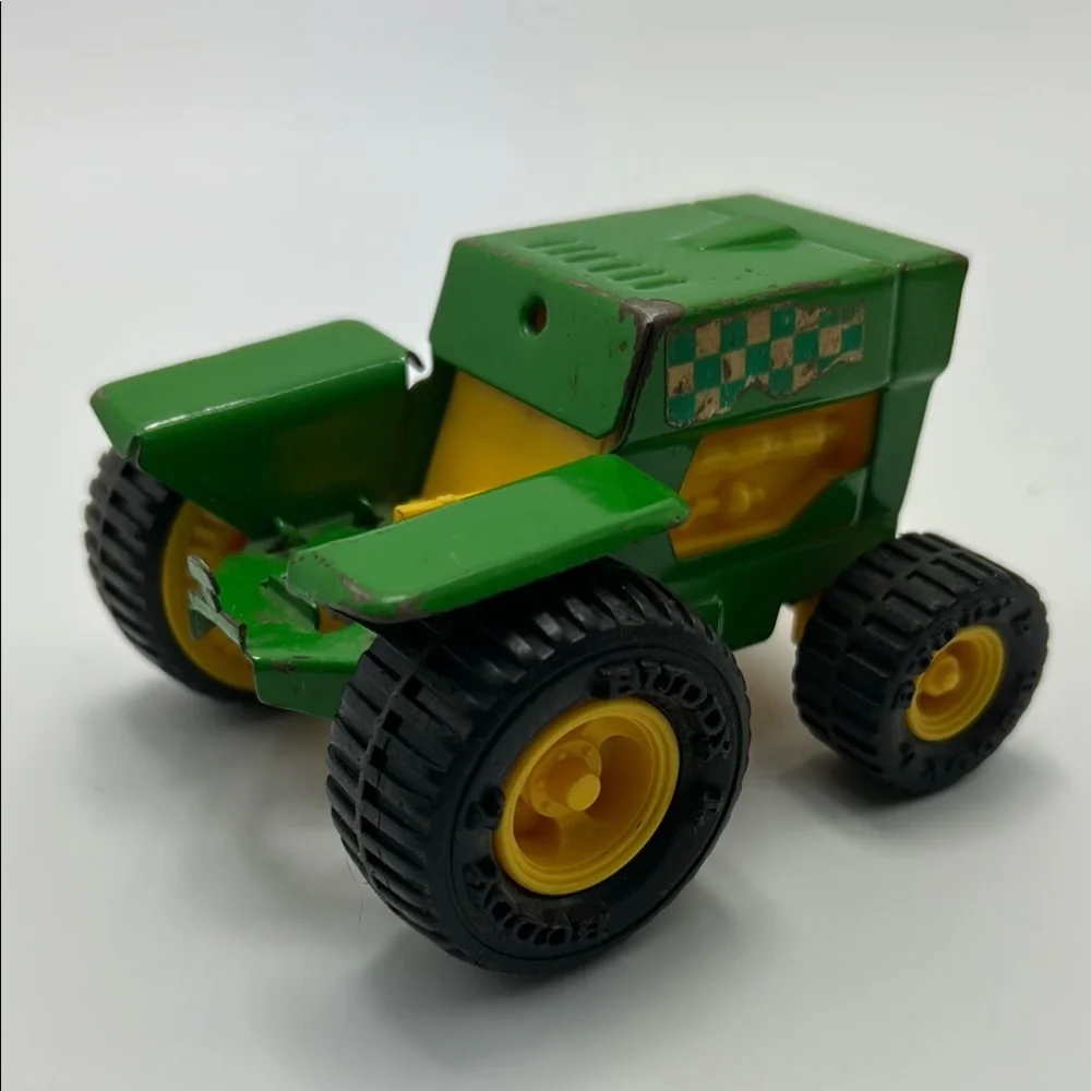 Vintage Buddy L Green Farm Toy Tractor Checkered Yellow Made In Japan Die Cast